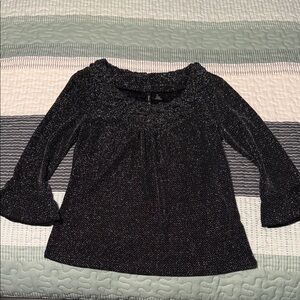 New Directions Black Sparkle Knit Sheer Top